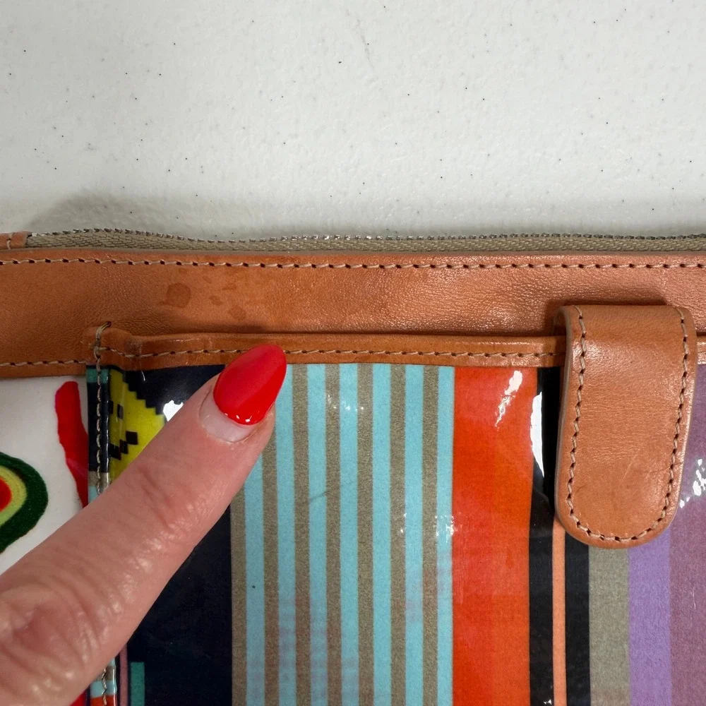 Consuela White Swirly Legacy Wristlet Clutch Wallet Floral Striped Leather Trim